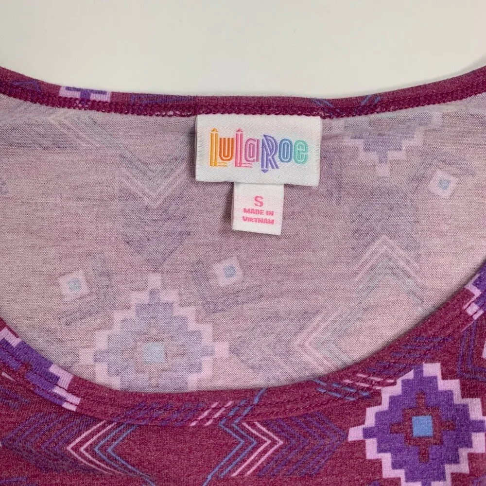 LuLaRoe S Women's Geometric Patterned High-Low Hem Irma Tunic Top Pink